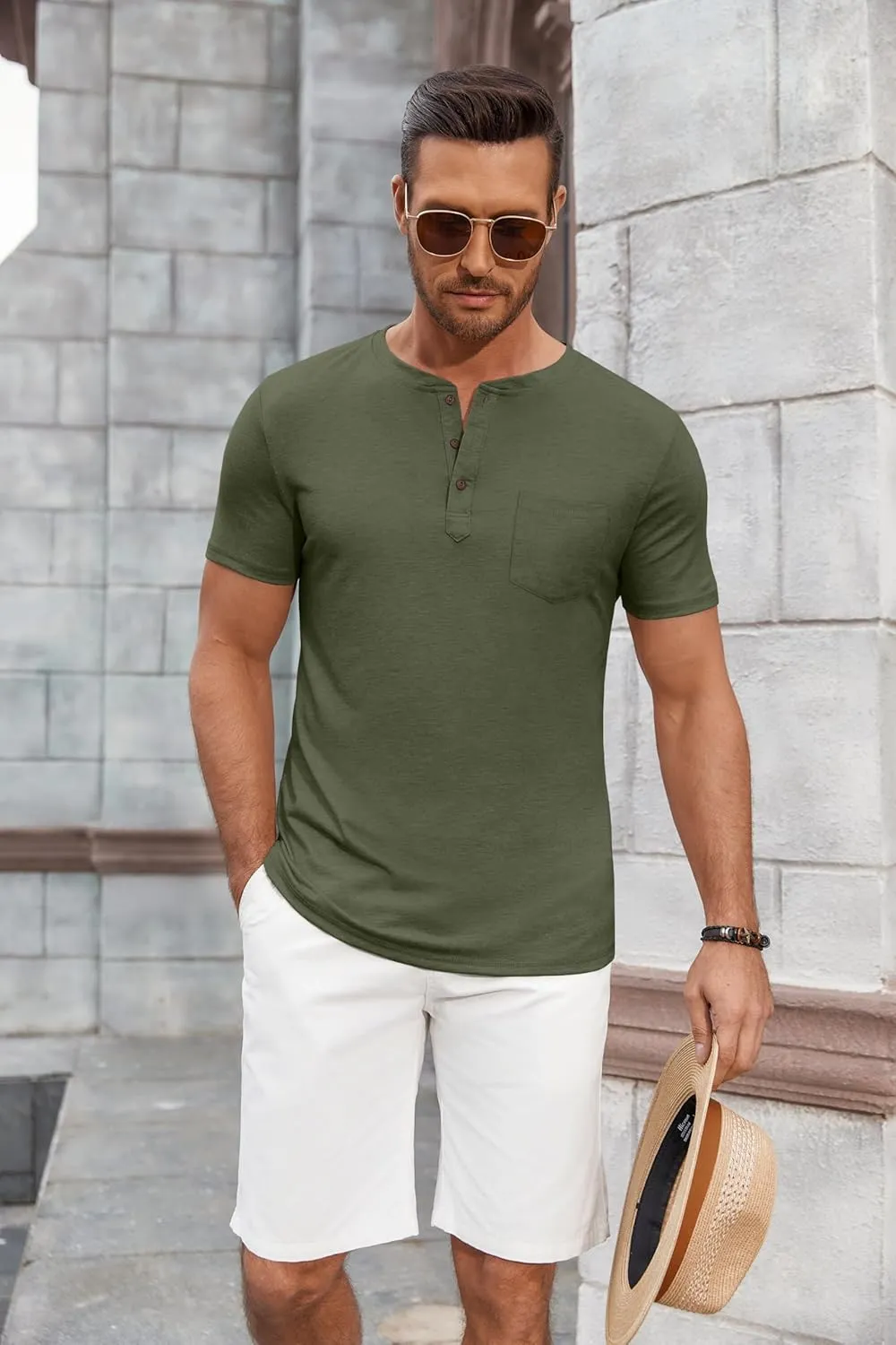 COOFANDY Men's Casual Henley Shirts Short Sleeve Pocket T-Shirts Lightweight Button Henley Pullover Basic Tees