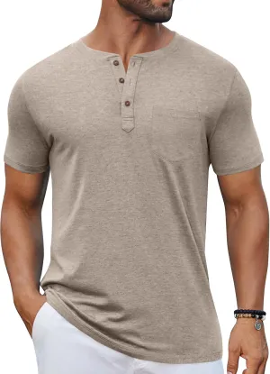 COOFANDY Men's Casual Henley Shirts Short Sleeve Pocket T-Shirts Lightweight Button Henley Pullover Basic Tees
