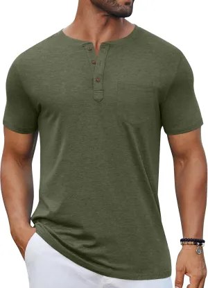 COOFANDY Men's Casual Henley Shirts Short Sleeve Pocket T-Shirts Lightweight Button Henley Pullover Basic Tees