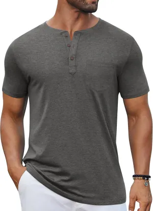 COOFANDY Men's Casual Henley Shirts Short Sleeve Pocket T-Shirts Lightweight Button Henley Pullover Basic Tees