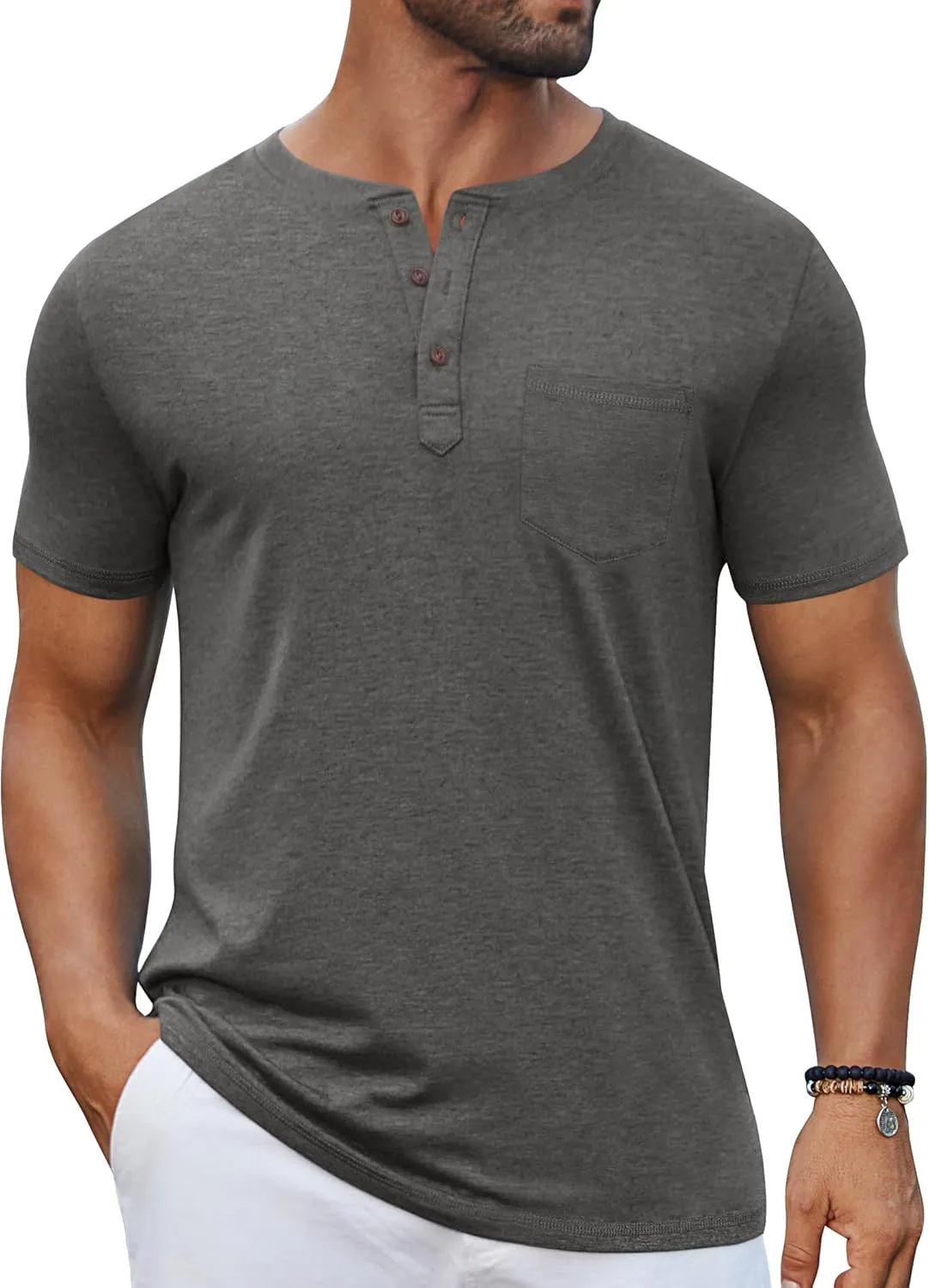 COOFANDY Men's Casual Henley Shirts Short Sleeve Pocket T-Shirts Lightweight Button Henley Pullover Basic Tees