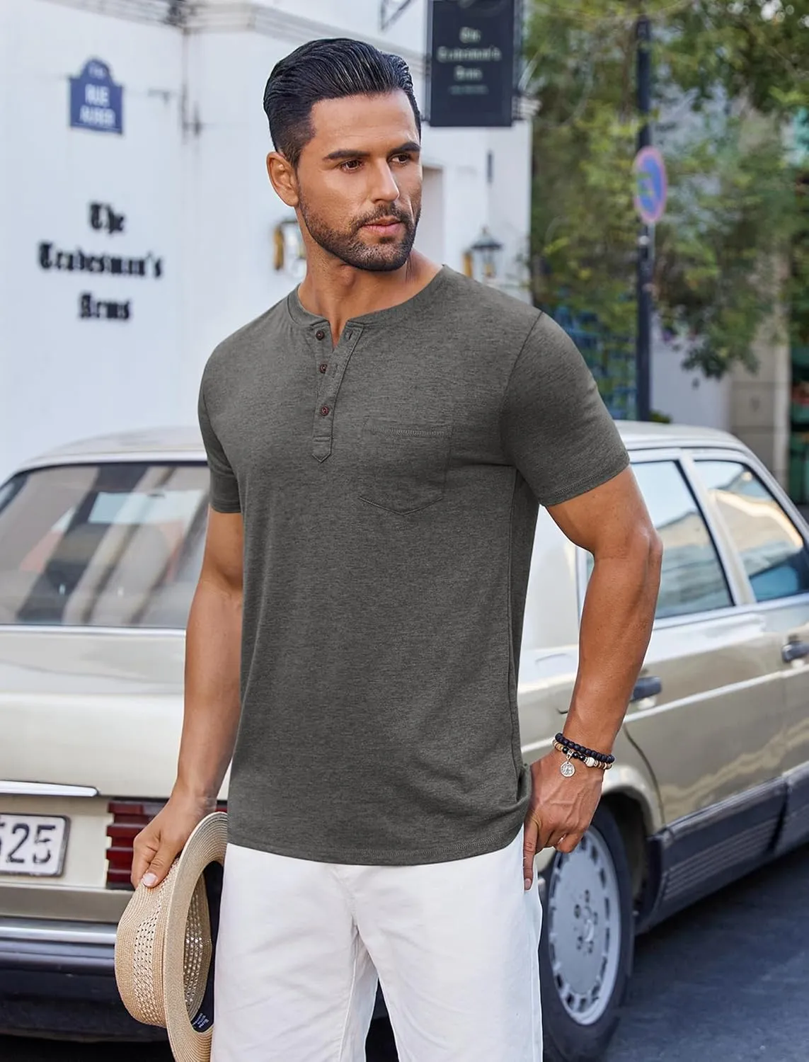 COOFANDY Men's Casual Henley Shirts Short Sleeve Pocket T-Shirts Lightweight Button Henley Pullover Basic Tees
