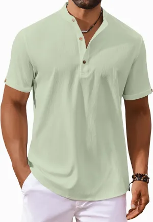 COOFANDY Men's Casual Henley Shirts Short Sleeve Summer Beach T-Shirts Banded Collar Henleys Button Tee Shirt