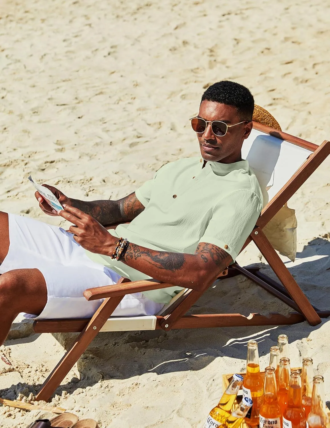 COOFANDY Men's Casual Henley Shirts Short Sleeve Summer Beach T-Shirts Banded Collar Henleys Button Tee Shirt