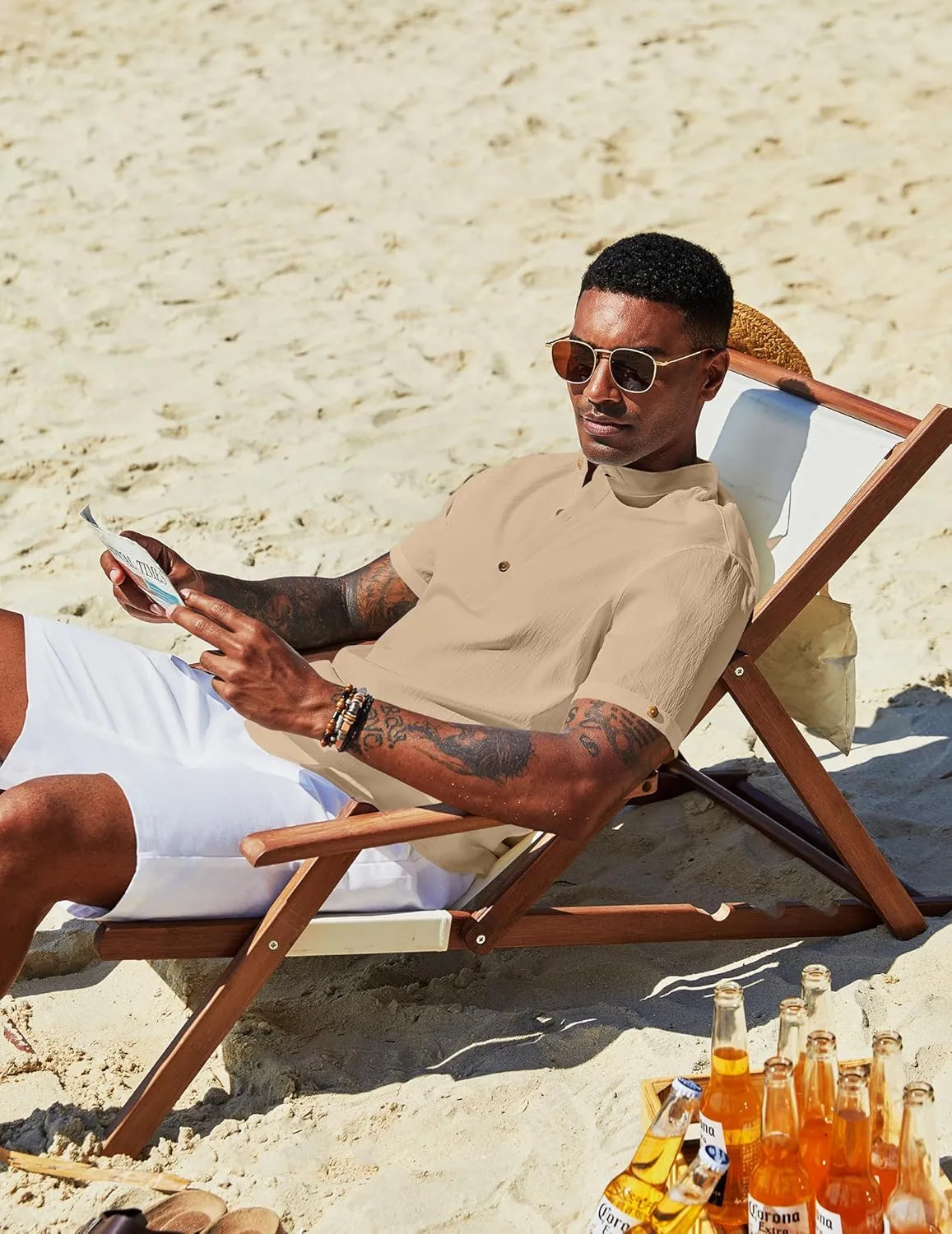 COOFANDY Men's Casual Henley Shirts Short Sleeve Summer Beach T-Shirts Banded Collar Henleys Button Tee Shirt