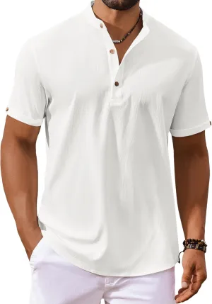 COOFANDY Men's Casual Henley Shirts Short Sleeve Summer Beach T-Shirts Banded Collar Henleys Button Tee Shirt