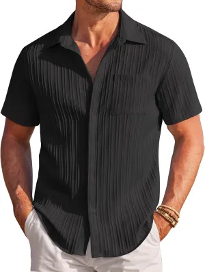COOFANDY Mens Casual Shirts Short Sleeve Button Down Shirts Fashion Textured Summer Beach Shirt