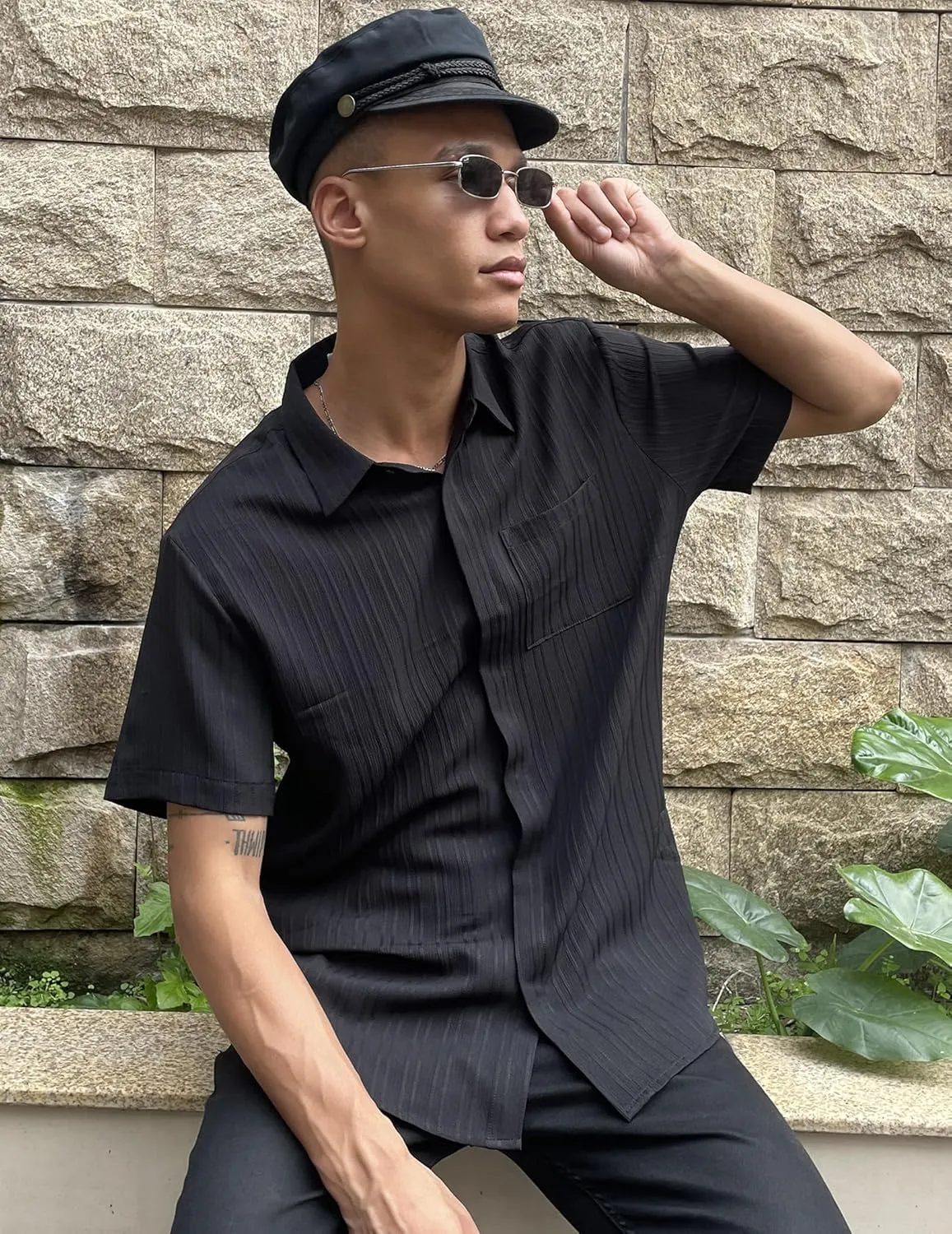 COOFANDY Mens Casual Shirts Short Sleeve Button Down Shirts Fashion Textured Summer Beach Shirt