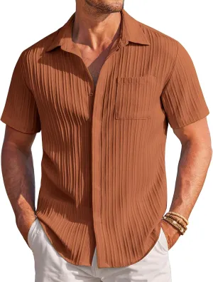 COOFANDY Mens Casual Shirts Short Sleeve Button Down Shirts Fashion Textured Summer Beach Shirt