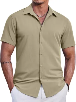 COOFANDY Mens Casual Short Sleeve Button Down Shirts Summer Untucked Wrinkle Free Shirts