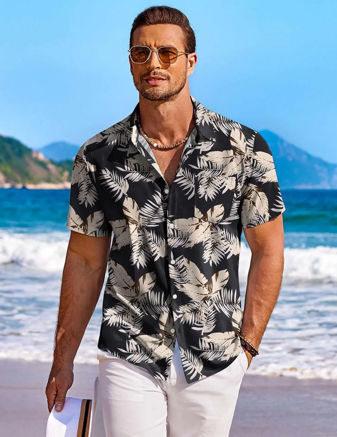 COOFANDY Men's Hawaiian Shirt Short Sleeve Floral Button Down Shirts Tropical Holiday Beach Shirts