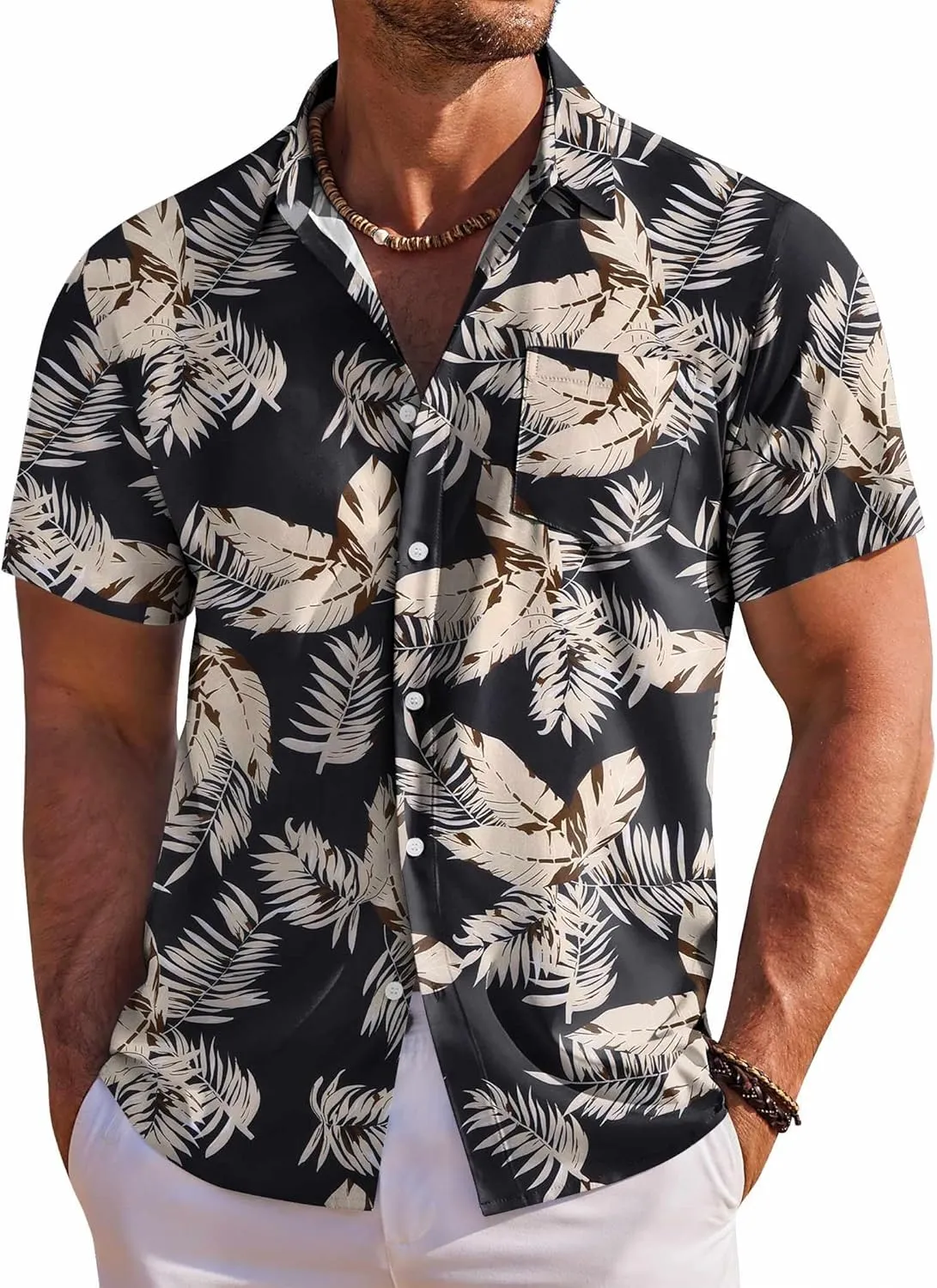 COOFANDY Men's Hawaiian Shirt Short Sleeve Floral Button Down Shirts Tropical Holiday Beach Shirts