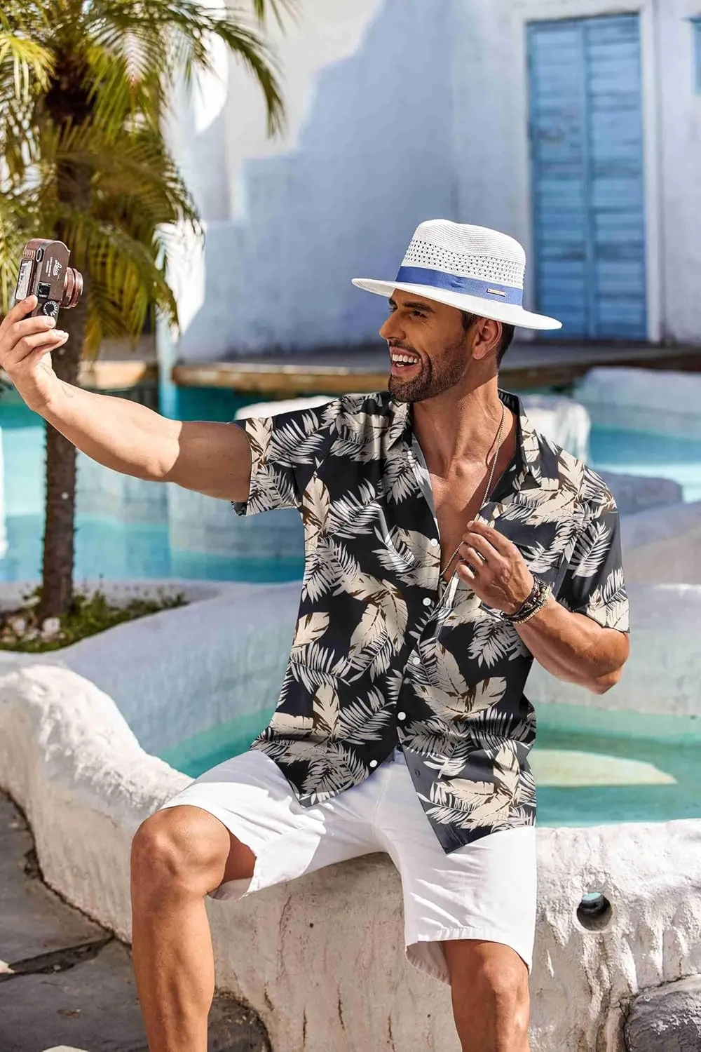 COOFANDY Men's Hawaiian Shirt Short Sleeve Floral Button Down Shirts Tropical Holiday Beach Shirts