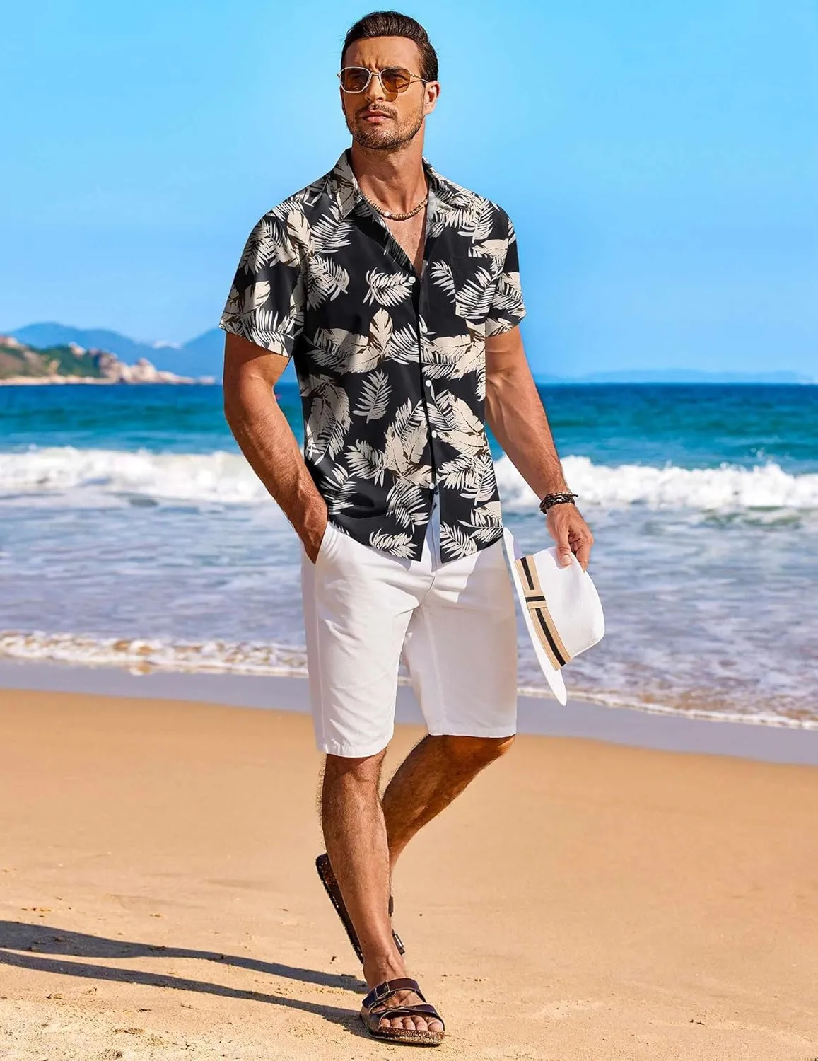 COOFANDY Men's Hawaiian Shirt Short Sleeve Floral Button Down Shirts Tropical Holiday Beach Shirts