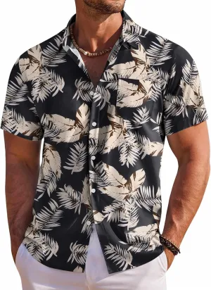COOFANDY Men's Hawaiian Shirt Short Sleeve Floral Button Down Shirts Tropical Holiday Beach Shirts