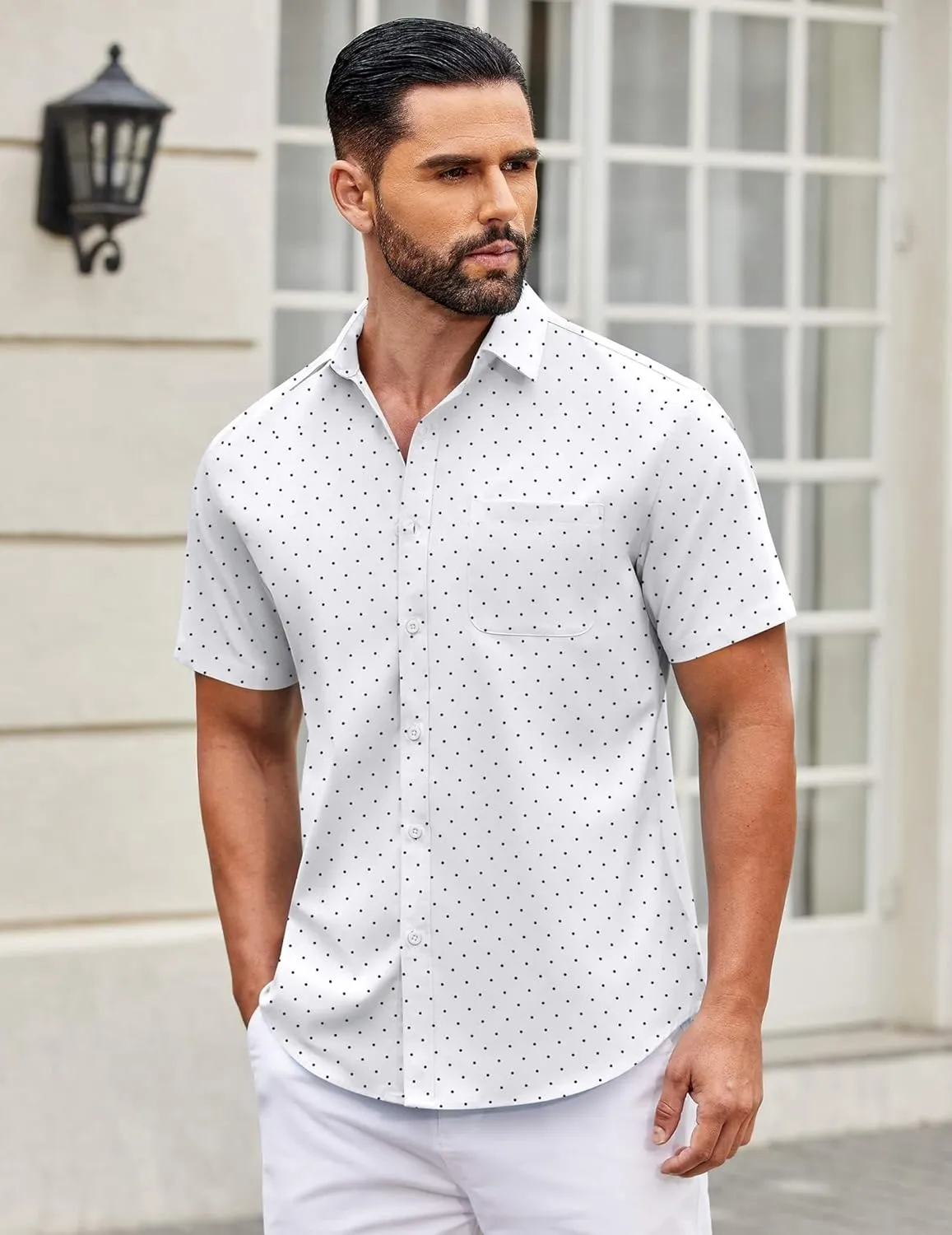 COOFANDY Mens Short Sleeve Casual Button Down Shirts Summer Untucked Dress Shirts with Pocket