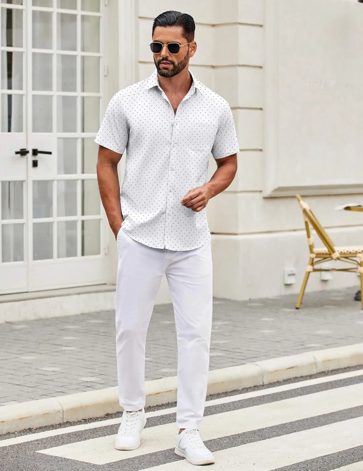 COOFANDY Mens Short Sleeve Casual Button Down Shirts Summer Untucked Dress Shirts with Pocket