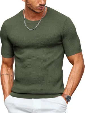 COOFANDY Men's T- Shirts Casual Short Sleeve Crewneck Shirts Solid Textured Knit Pullover Tees