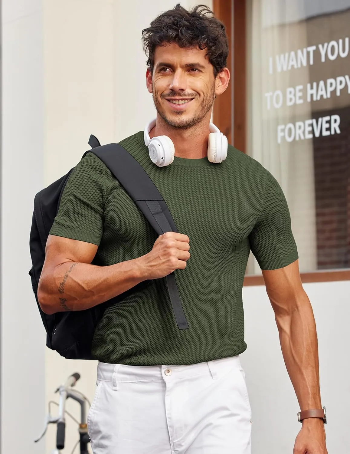COOFANDY Men's T- Shirts Casual Short Sleeve Crewneck Shirts Solid Textured Knit Pullover Tees