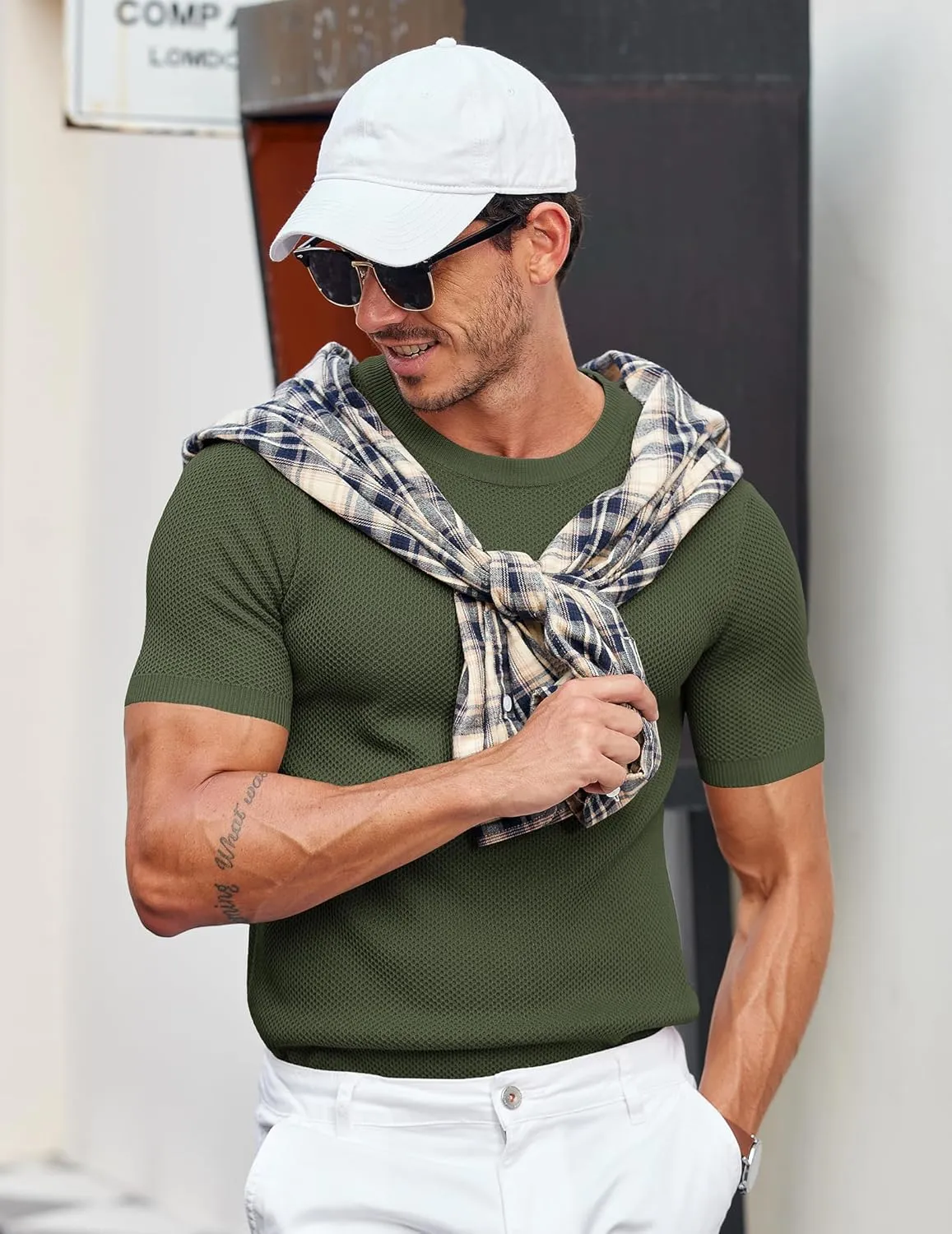 COOFANDY Men's T- Shirts Casual Short Sleeve Crewneck Shirts Solid Textured Knit Pullover Tees