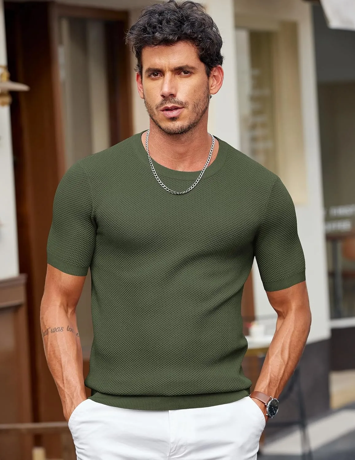 COOFANDY Men's T- Shirts Casual Short Sleeve Crewneck Shirts Solid Textured Knit Pullover Tees