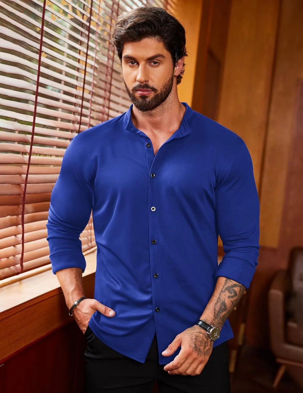 COOFANDY Mens's Long Sleeve Button Up Shirts Athletic Fitted Dress Shirts Silm Fit