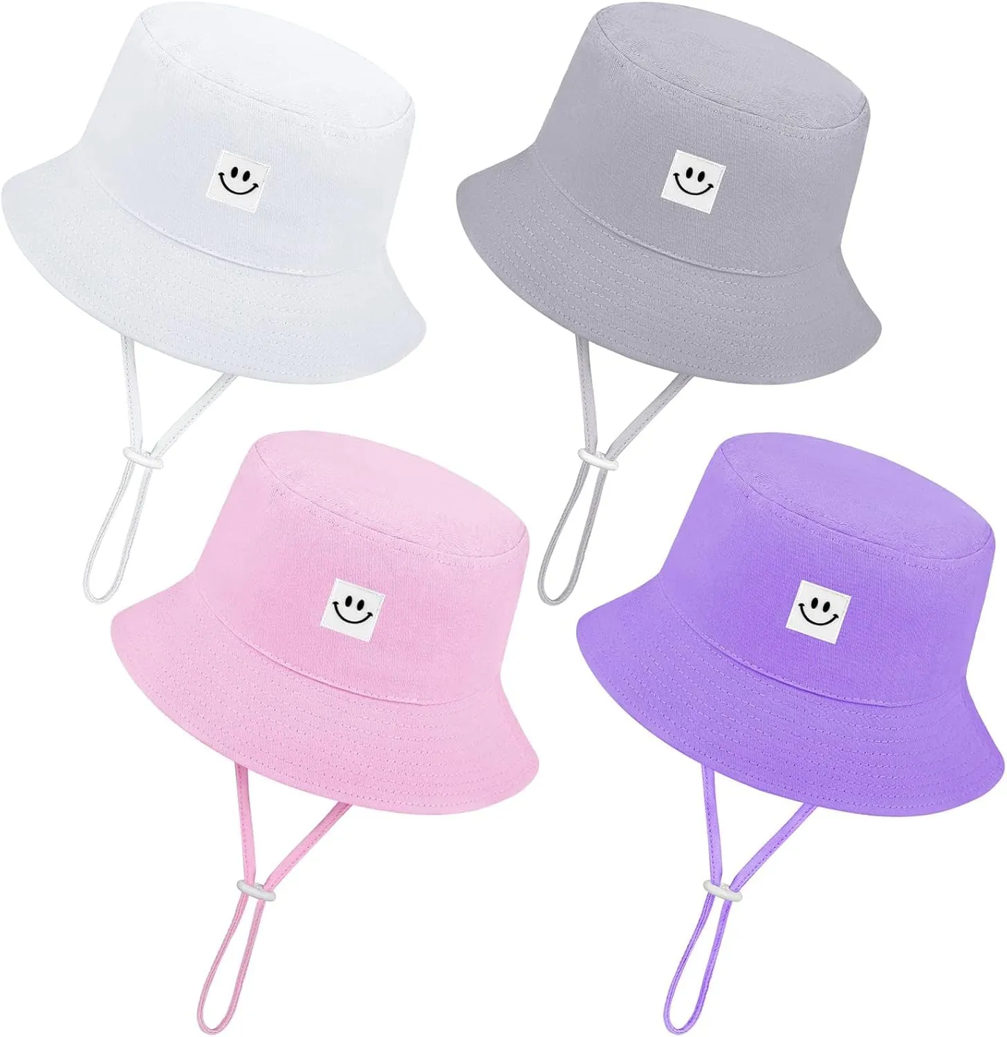 Cooraby 4 Pack Baby Sun Hat Breathable Smile Bucket Hat Toddler Sun Protective Bucket Hat Adjustable Cap for Baby Girl Boy