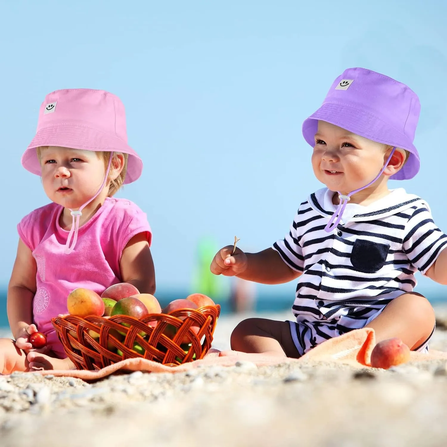 Cooraby 4 Pack Baby Sun Hat Breathable Smile Bucket Hat Toddler Sun Protective Bucket Hat Adjustable Cap for Baby Girl Boy