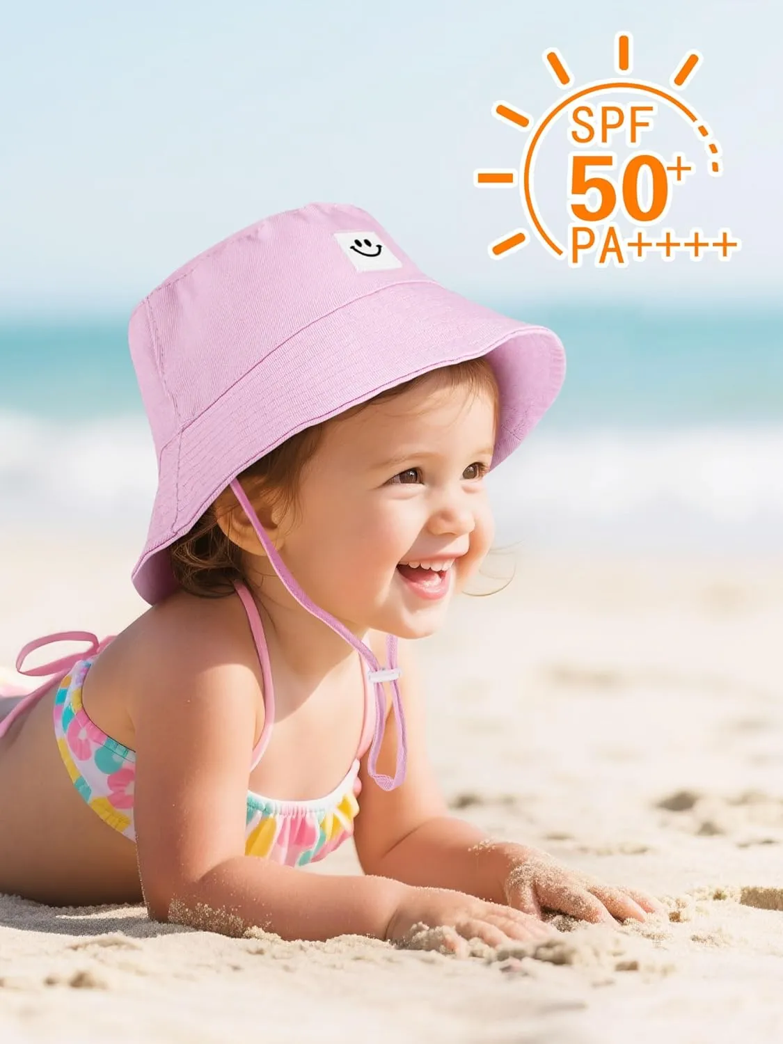 Cooraby 4 Pack Baby Sun Hat Breathable Smile Bucket Hat Toddler Sun Protective Bucket Hat Adjustable Cap for Baby Girl Boy