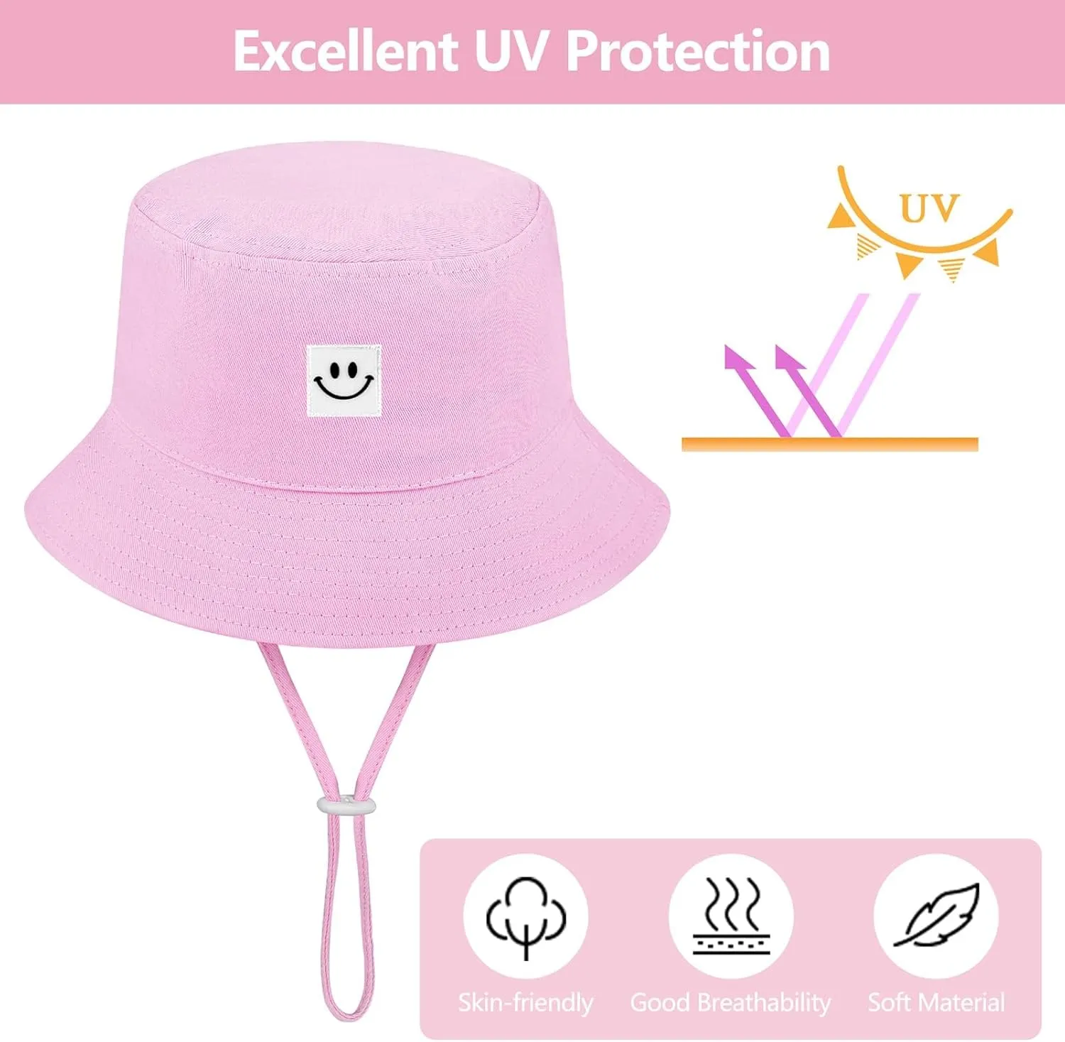 Cooraby 4 Pack Baby Sun Hat Breathable Smile Bucket Hat Toddler Sun Protective Bucket Hat Adjustable Cap for Baby Girl Boy