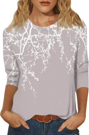 COTECRAM Womens Casual 3/4 Lenght Sleeve Tops Trendy Loose Shirts Crewneck Printed Cute Blouse Graphic Tees Tunics