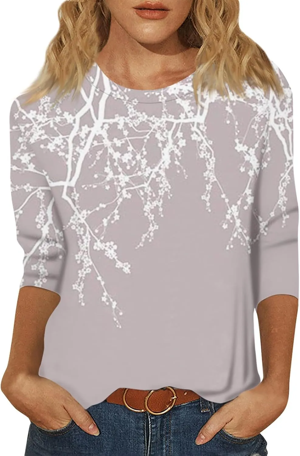 COTECRAM Womens Casual 3/4 Lenght Sleeve Tops Trendy Loose Shirts Crewneck Printed Cute Blouse Graphic Tees Tunics