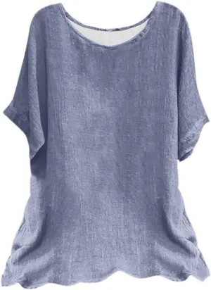 Cotton Linen Tops for Womens Loose Fit Casual Short Sleeve T-Shirt Retro Floral Print Blouse 2025 Summer Beach Clothes