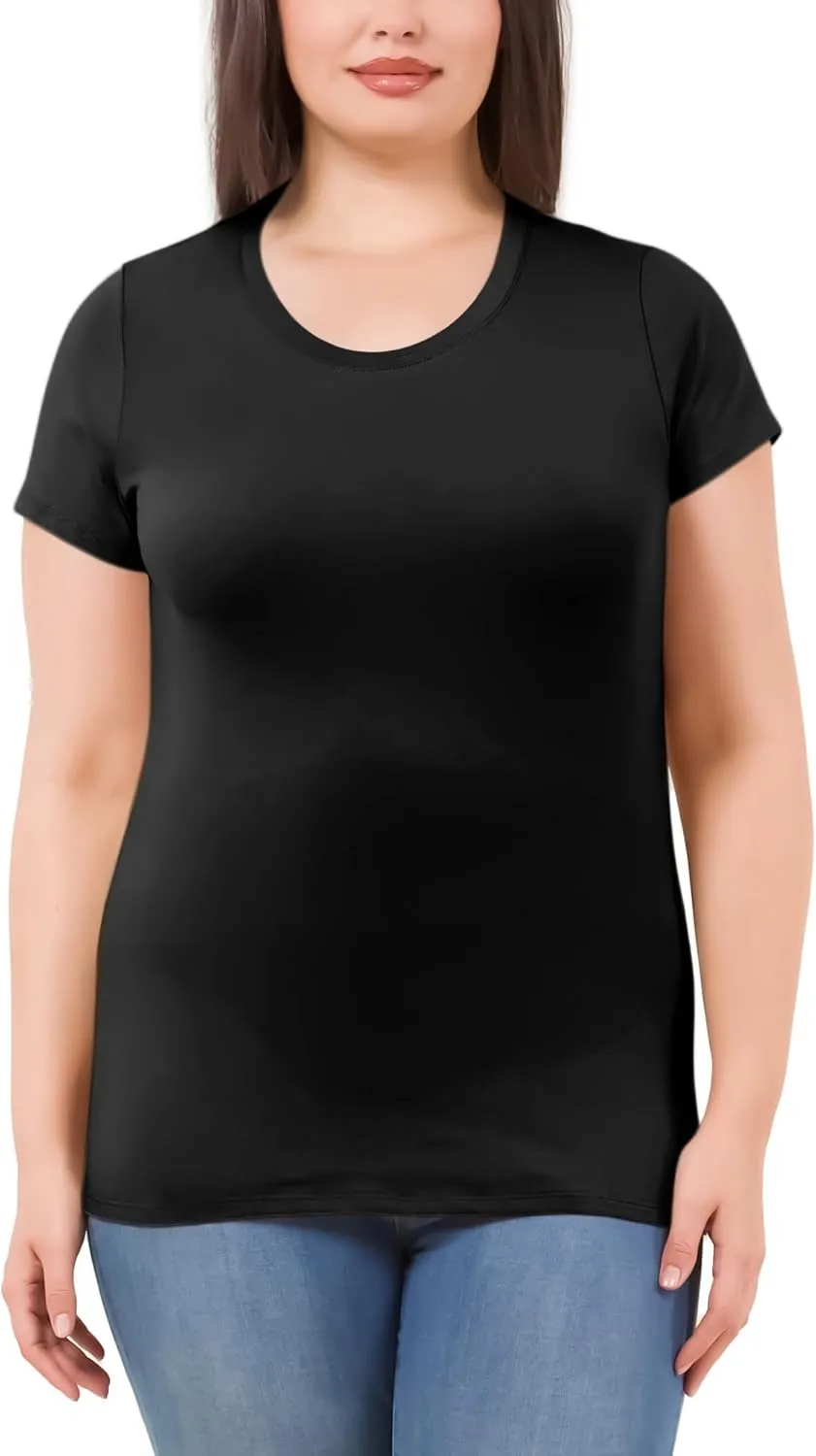 Cotton Tshirts for Women Short Sleeve Tshirt Basic Tees Plain T Shirt Womens Casual Tops Tee Undershirt Pack 1-4