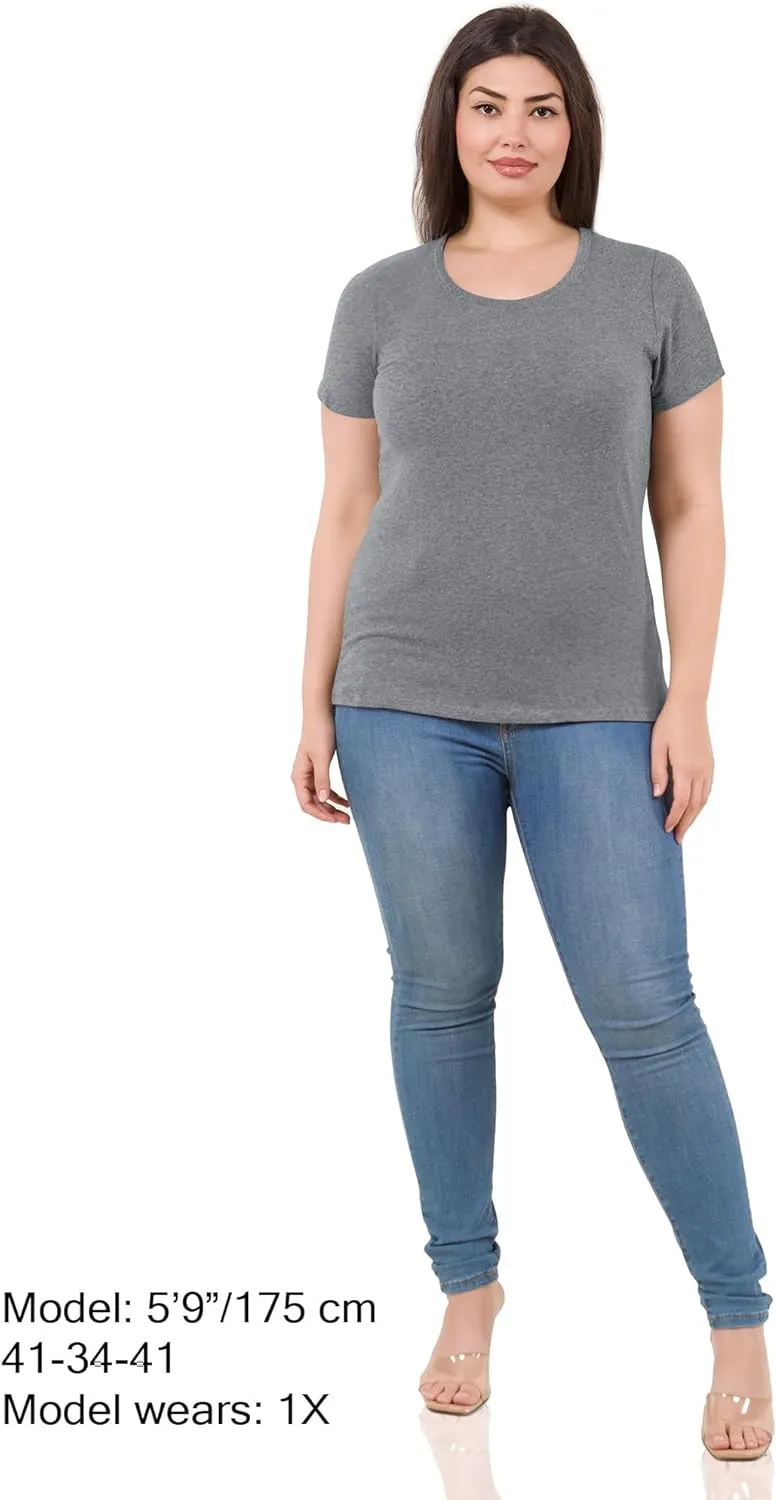 Cotton Tshirts for Women Short Sleeve Tshirt Basic Tees Plain T Shirt Womens Casual Tops Tee Undershirt Pack 1-4