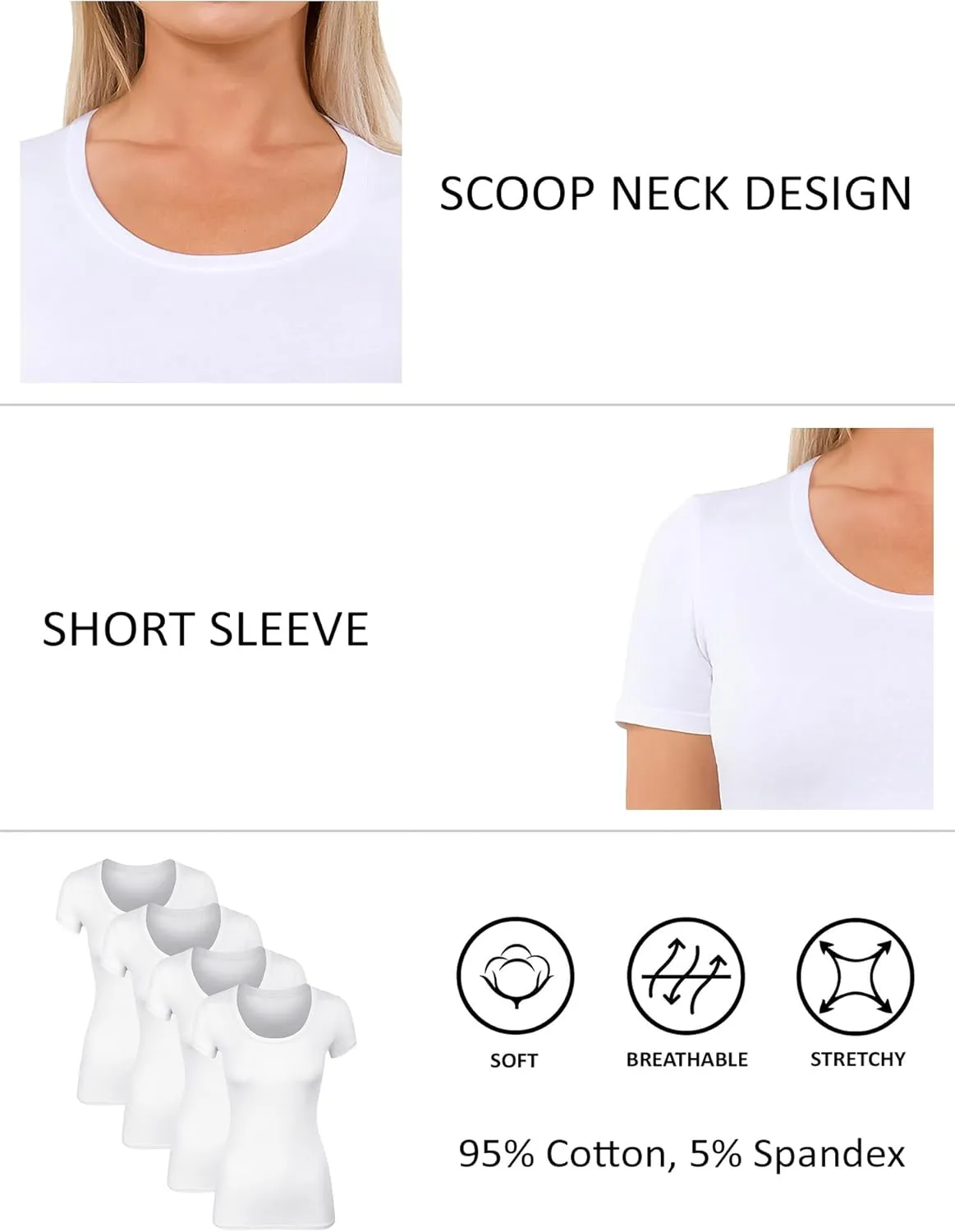 Cotton Tshirts for Women Short Sleeve Tshirt Basic Tees Plain T Shirt Womens Casual Tops Tee Undershirt Pack 1-4