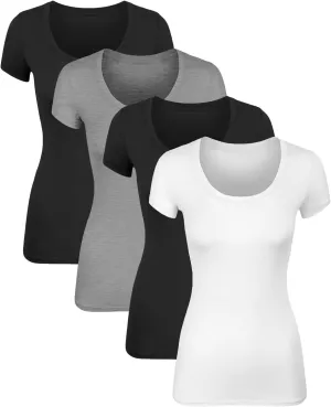 Cotton Tshirts for Women Short Sleeve Tshirt Basic Tees Plain T Shirt Womens Casual Tops Tee Undershirt Pack 1-4