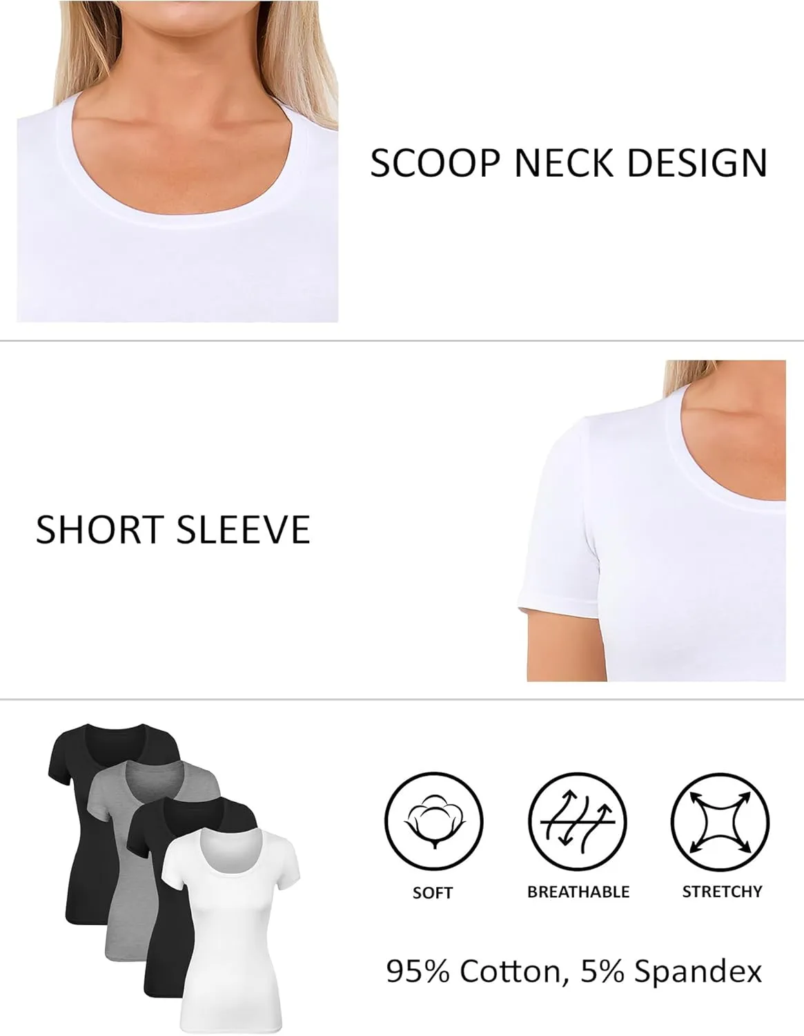 Cotton Tshirts for Women Short Sleeve Tshirt Basic Tees Plain T Shirt Womens Casual Tops Tee Undershirt Pack 1-4