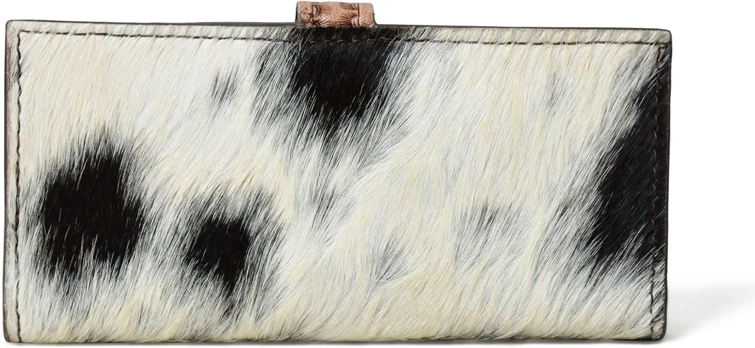 Cowhide Leather Wallet for Women | Handmade Floral Tooled Long Clutch with Snap Closure | Western Style Purse | Rustic Cowgirl Bag