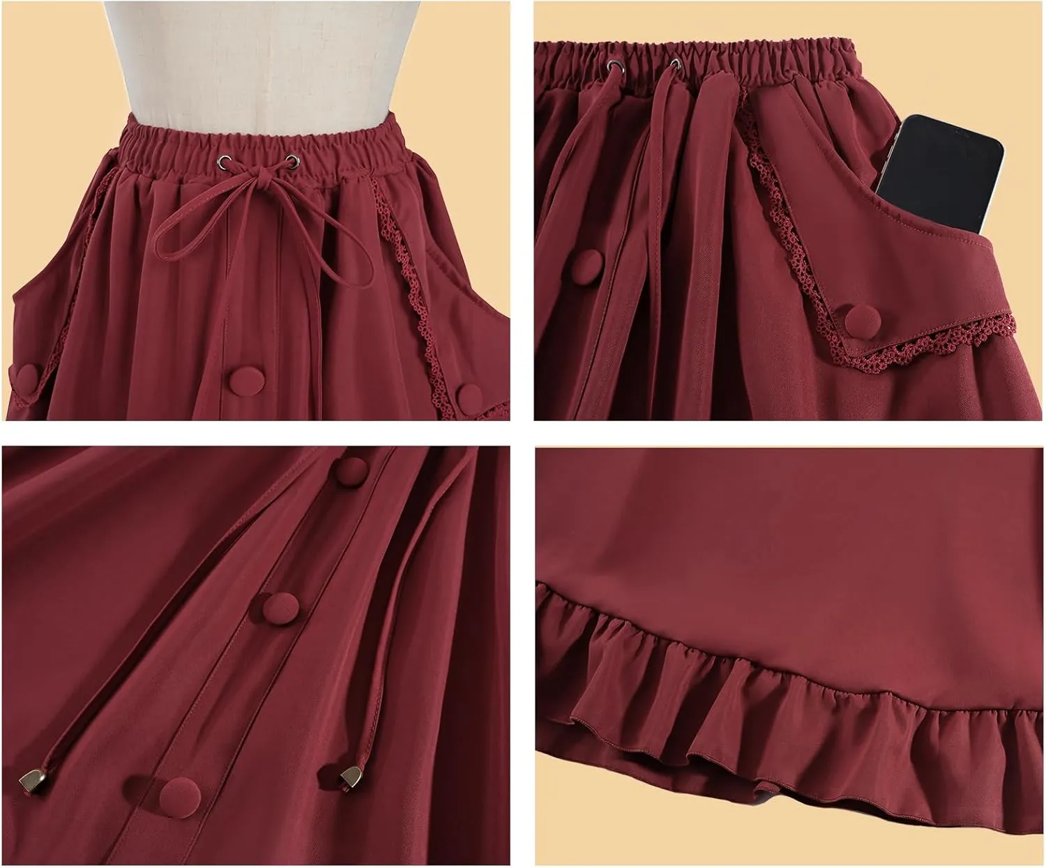 CR ROLECOS Womens Renaissance Skirt Victorian High Waist Peasant Double Layers Long Skirt