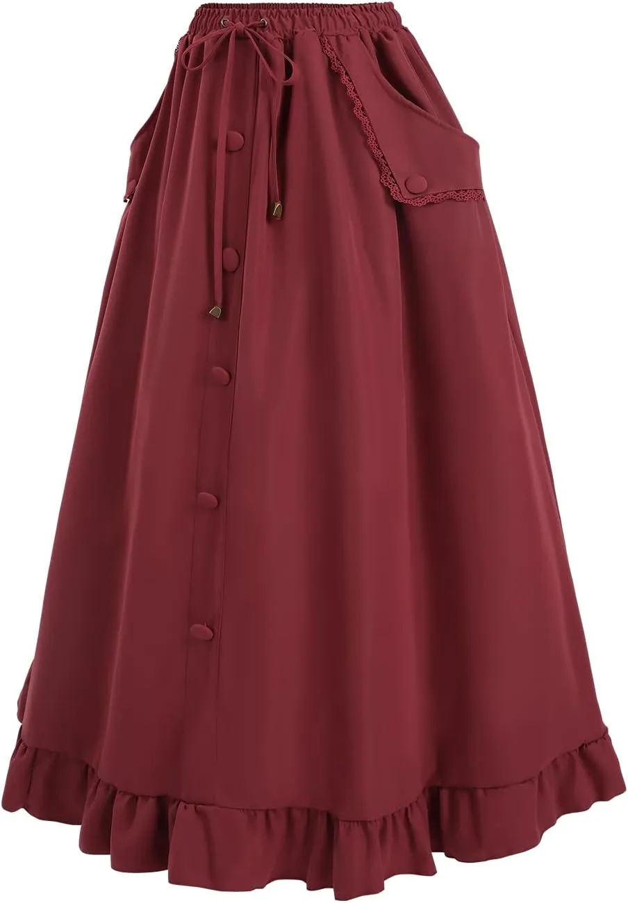 CR ROLECOS Womens Renaissance Skirt Victorian High Waist Peasant Double Layers Long Skirt