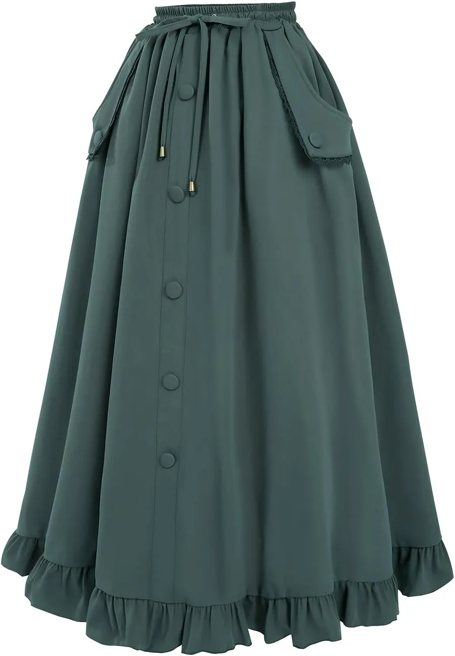 CR ROLECOS Womens Renaissance Skirt Victorian High Waist Peasant Double Layers Long Skirt