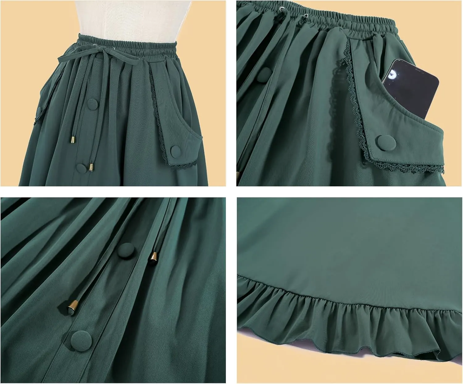 CR ROLECOS Womens Renaissance Skirt Victorian High Waist Peasant Double Layers Long Skirt