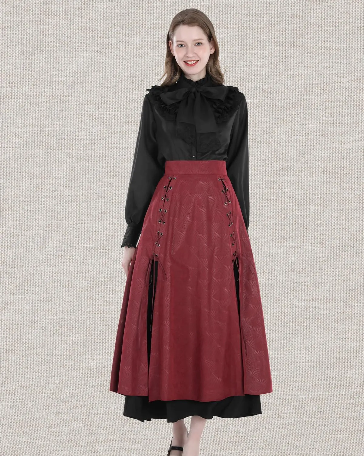 CR ROLECOS Womens Renaissance Skirt Victorian High Waist Peasant Double Layers Long Skirt