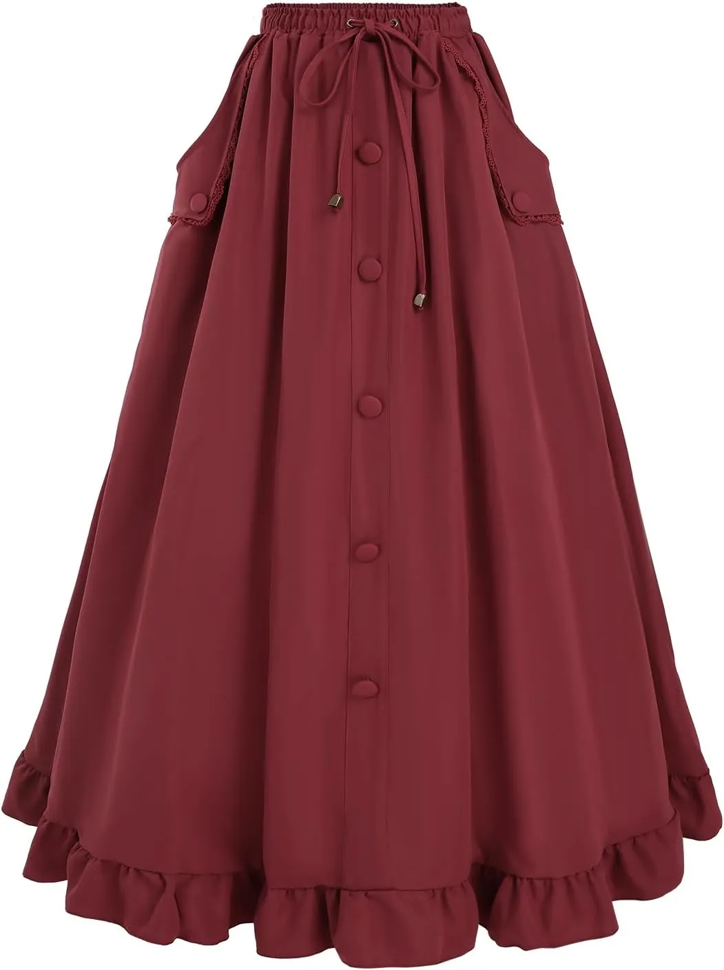CR ROLECOS Womens Renaissance Skirt Victorian High Waist Peasant Double Layers Long Skirt