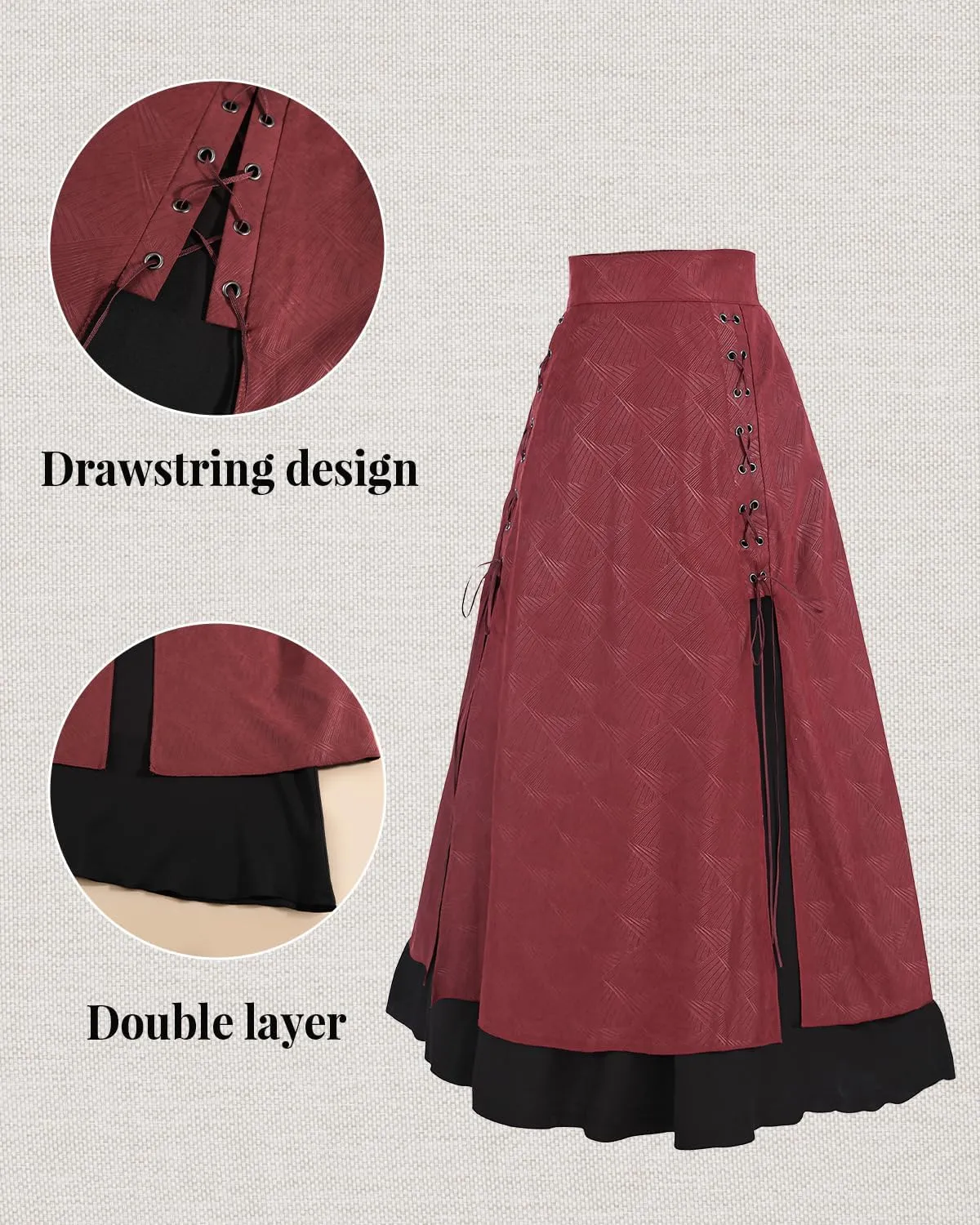 CR ROLECOS Womens Renaissance Skirt Victorian High Waist Peasant Double Layers Long Skirt