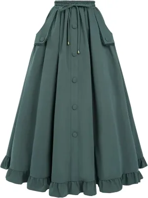 CR ROLECOS Womens Renaissance Skirt Victorian High Waist Peasant Double Layers Long Skirt