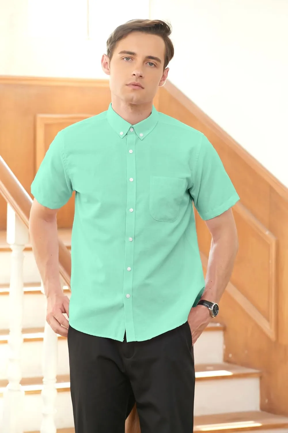 Cromoncent Men's Short-Sleeve Cotton Oxford Shirt