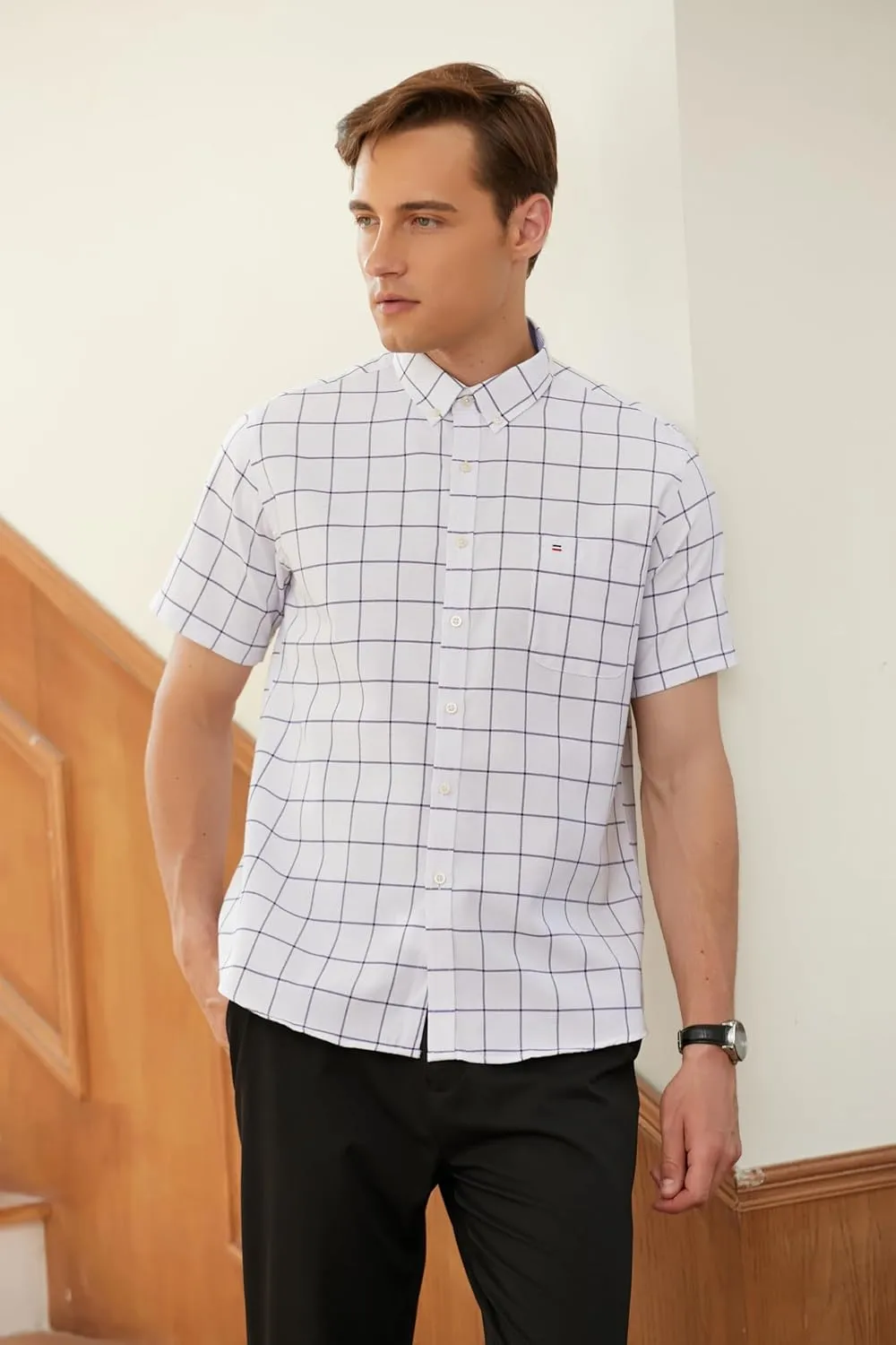 Cromoncent Men's Short-Sleeve Cotton Oxford Shirt