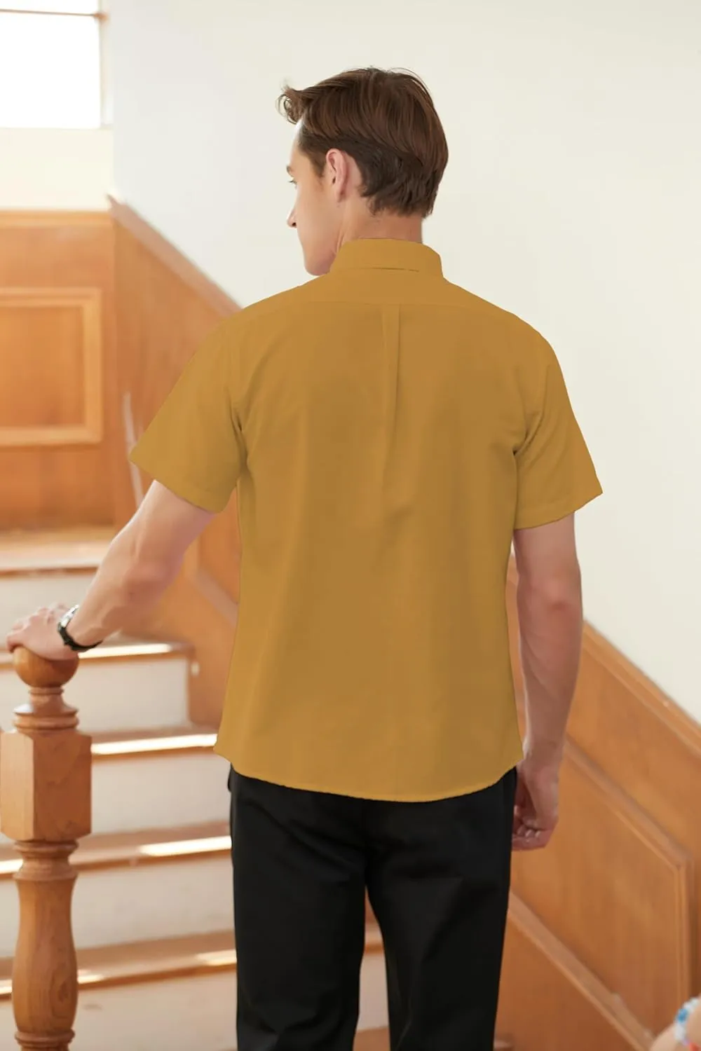 Cromoncent Men's Short-Sleeve Cotton Oxford Shirt